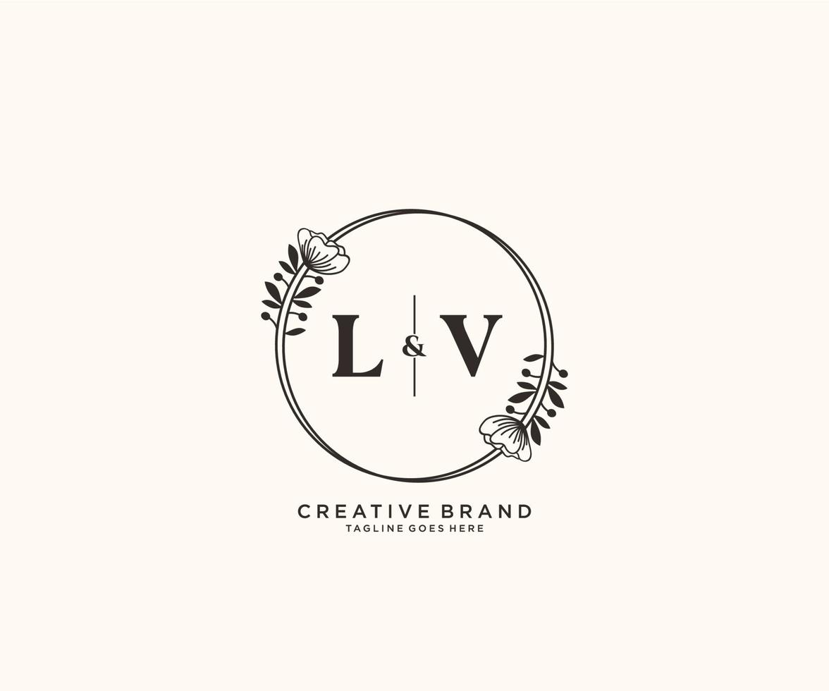 initial LV letters hand drawn feminine and floral botanical logo suitable for spa salon skin hair beauty boutique and cosmetic company. vector