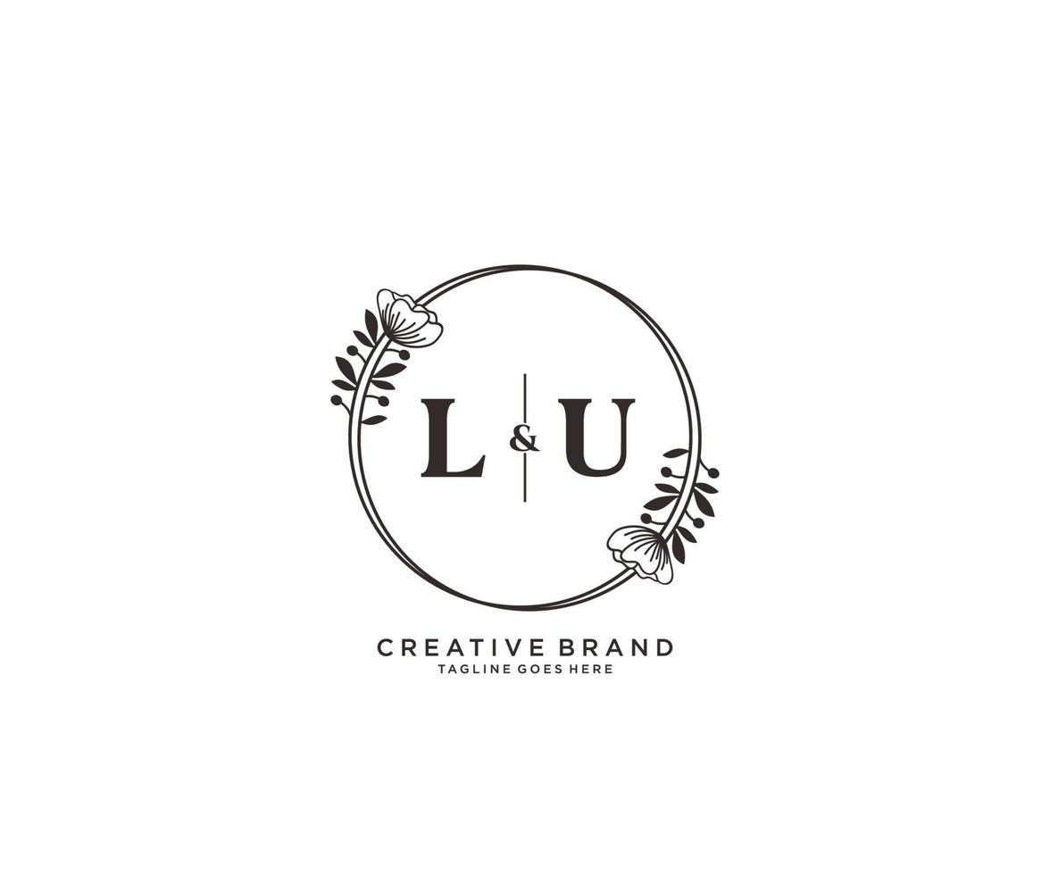 initial LU letters hand drawn feminine and floral botanical logo suitable for spa salon skin hair beauty boutique and cosmetic company. vector