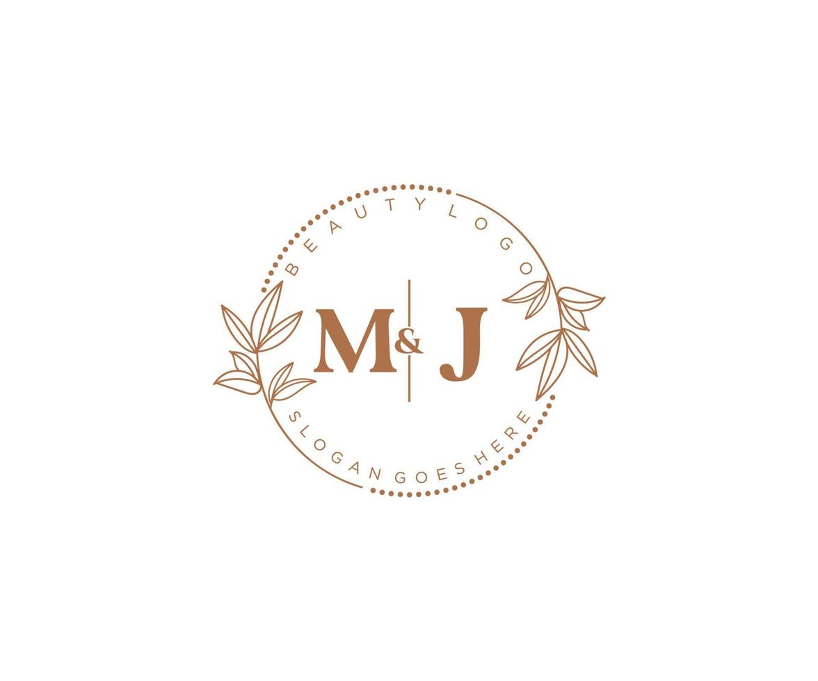 initial MJ letters Beautiful floral feminine editable premade monoline logo suitable for spa salon skin hair beauty boutique and cosmetic company. vector