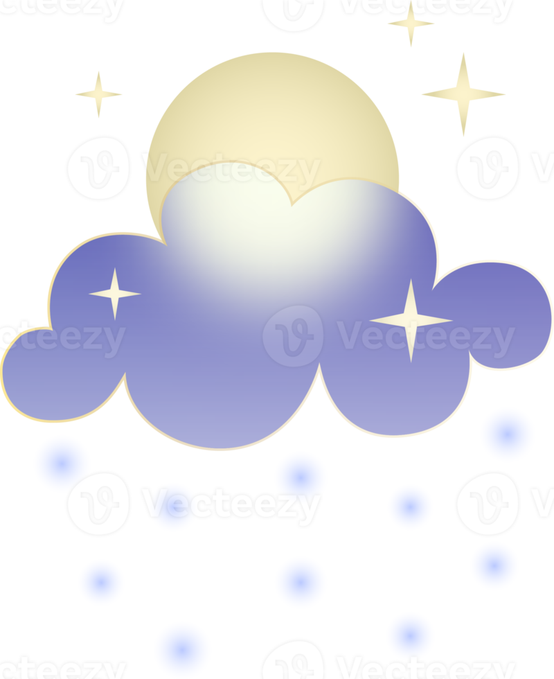 Winter season weather icon. Glassmorphism style symbols for meteo forecast app. Night sing. Moon, stars, wind and snow clouds. PNG illustrations