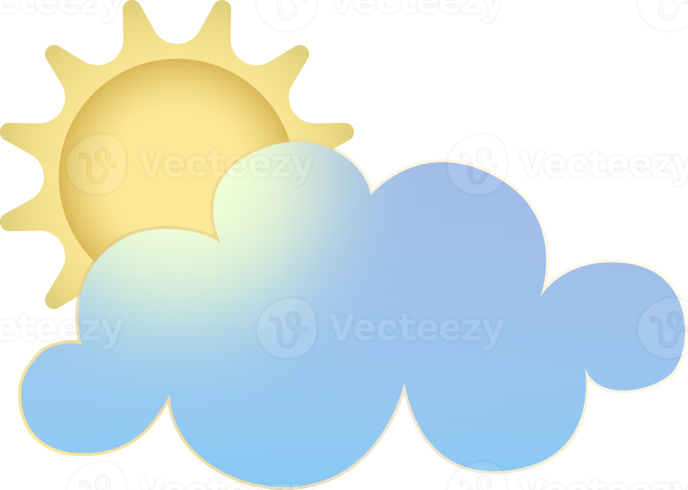 Summer weather icon. Glassmorphism style symbols for meteo forecast app. Day spring autumn winter season sings. Sun and cloud. PNG illustrations