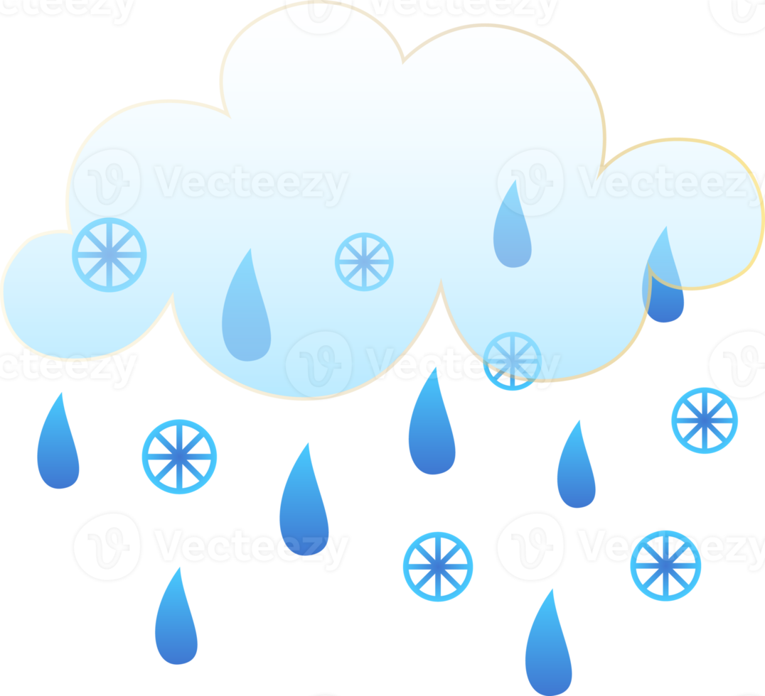 Winter weather icon. Glassmorphism style symbols for meteo forecast app. Day season sings. Rain and snow clouds. PNG illustrations