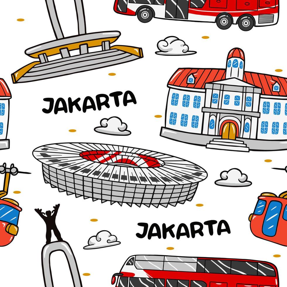 Jakarta kawaii seamless pattern in vector illustration