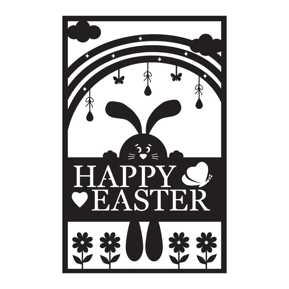 saludo tarjeta modelo con Pascua de Resurrección conejito, corte de papel estilo papel corte, vector ilustración