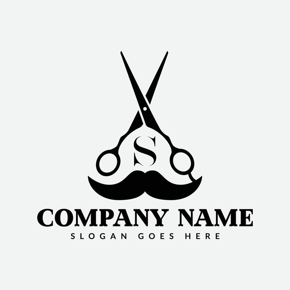 salón y pelo corte logo en letra s signo. Barbero tienda icono con logotipo concepto vector