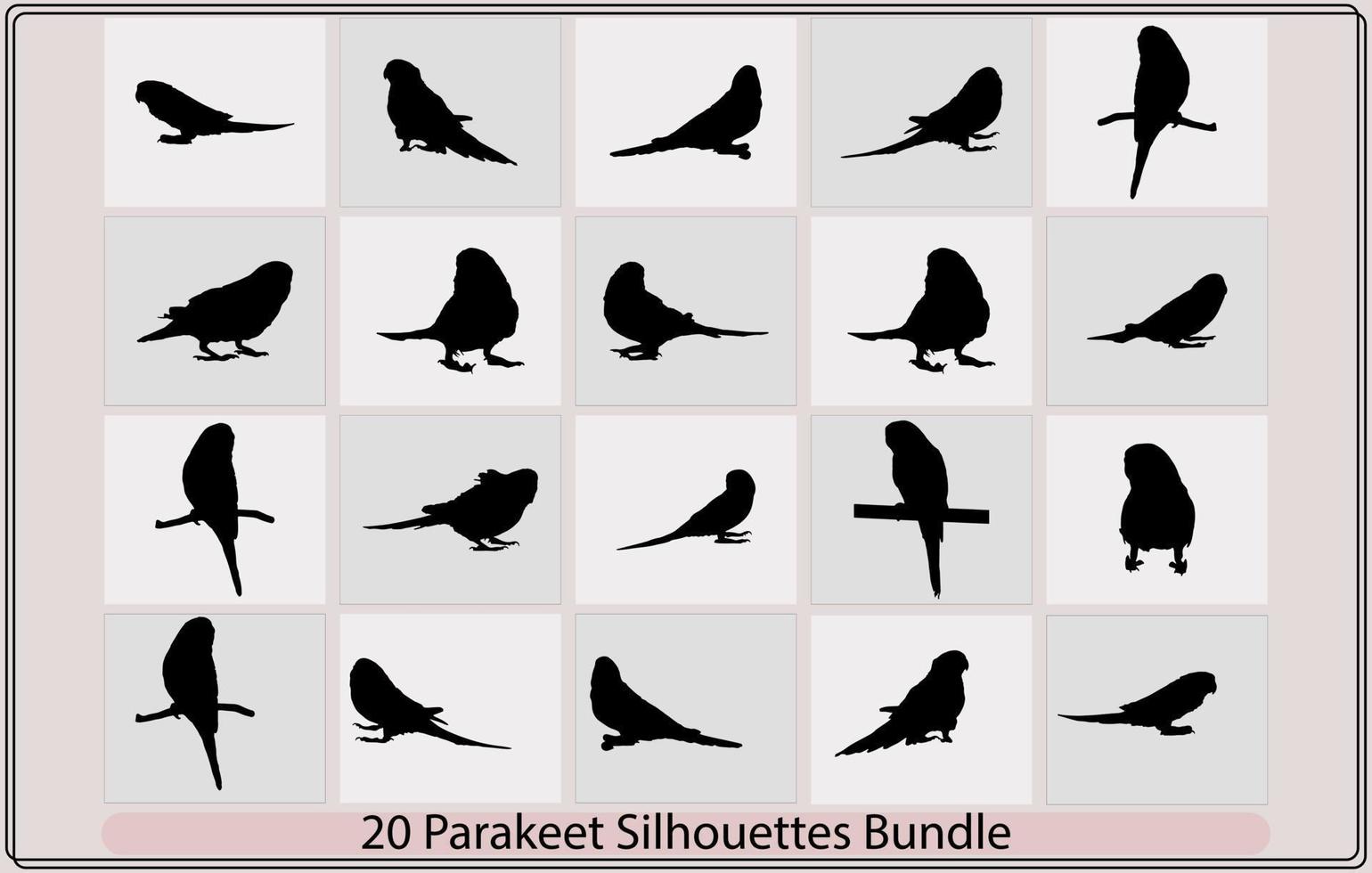 Vector of an parakeet Silhouette,Caturrita bird in profile view,Silhouette of a budgie,Vector parrot silhouettes of amazon jungle,