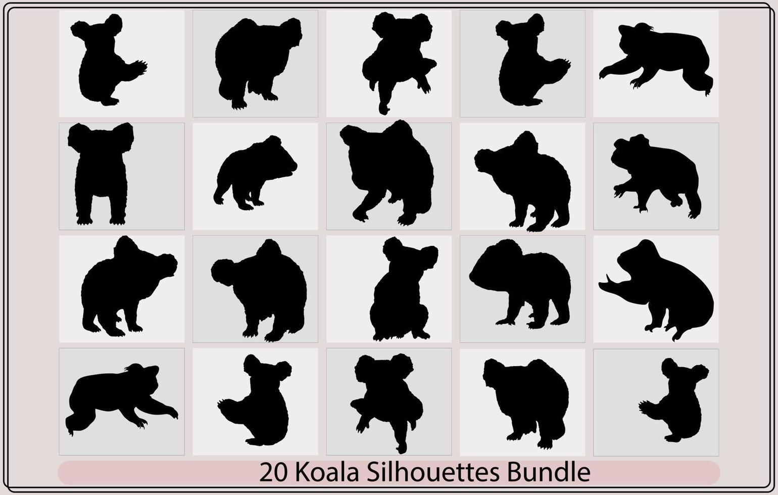 Koala vector silhouette icons.Cute vector koala,Black silhouette of koala,Australian Koala simple black silhouette logo