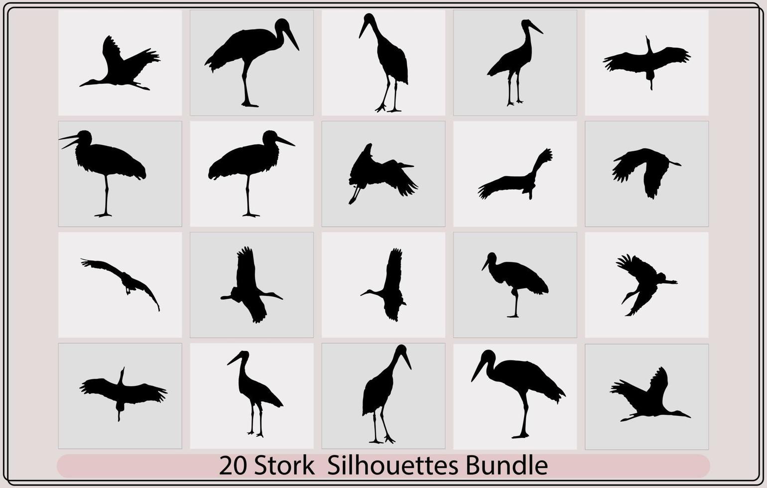 Stork Silhouette Icon Vector Bundle,Cute sparrow for world sparrow day,silhouette of sparrow,Black silhouette. Icon set of Sparrow bird