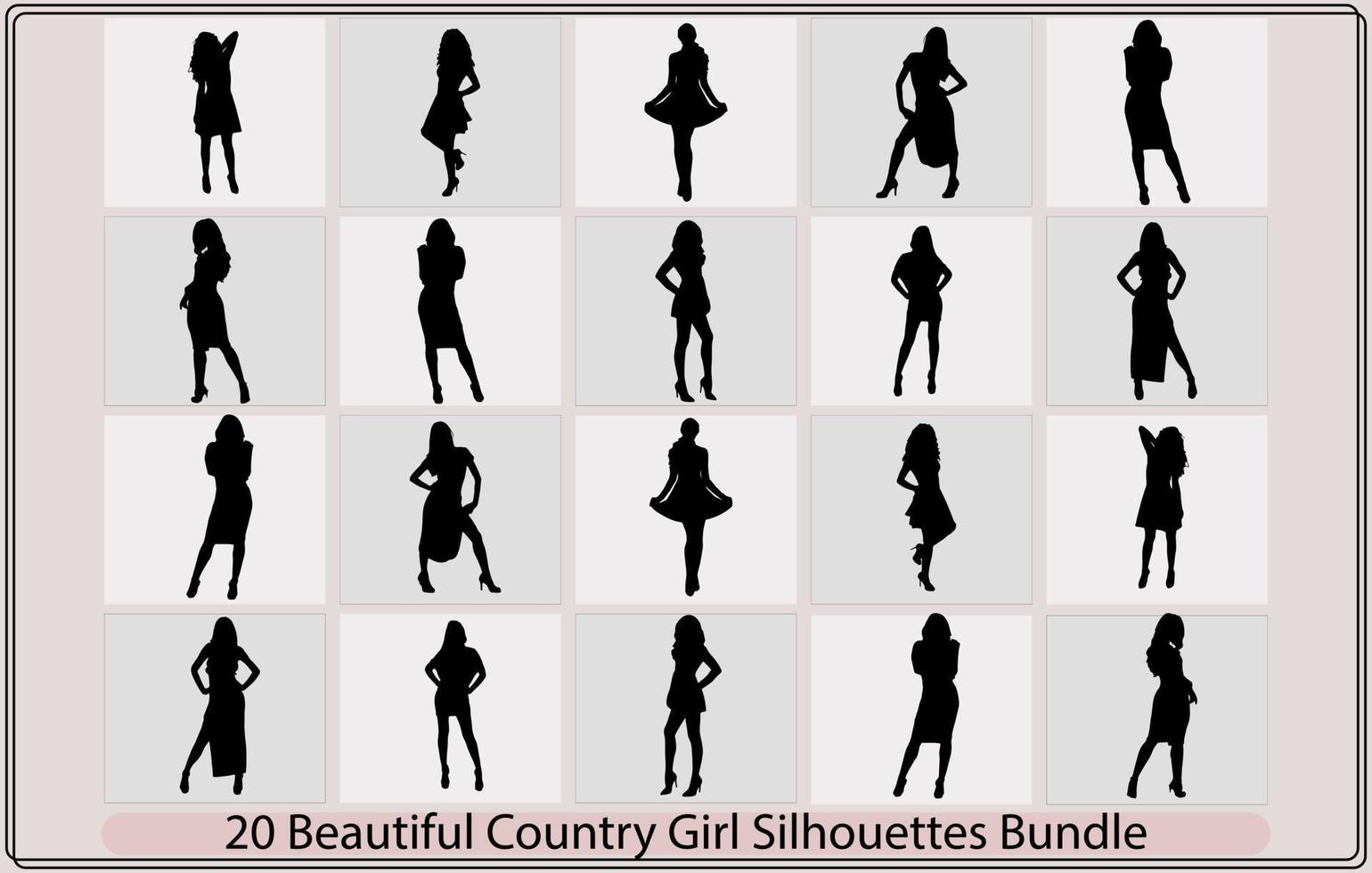 Silhouette Beautiful Country girl vector,country girl illustration, country girl silhouette bundle set vector