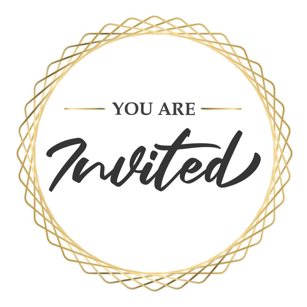 estás invitado. caligrafía texto con elegante dorado marco. mano dibujado estilo vector letras. diseño para saludo tarjetas, y invitaciones