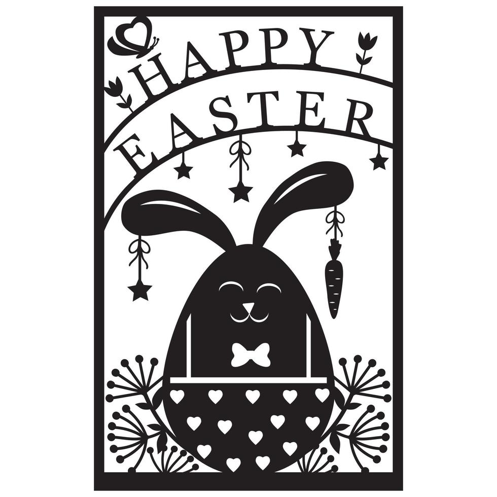 Greeting card template with Easter bunny, papercut style paper cutting, vector illustration