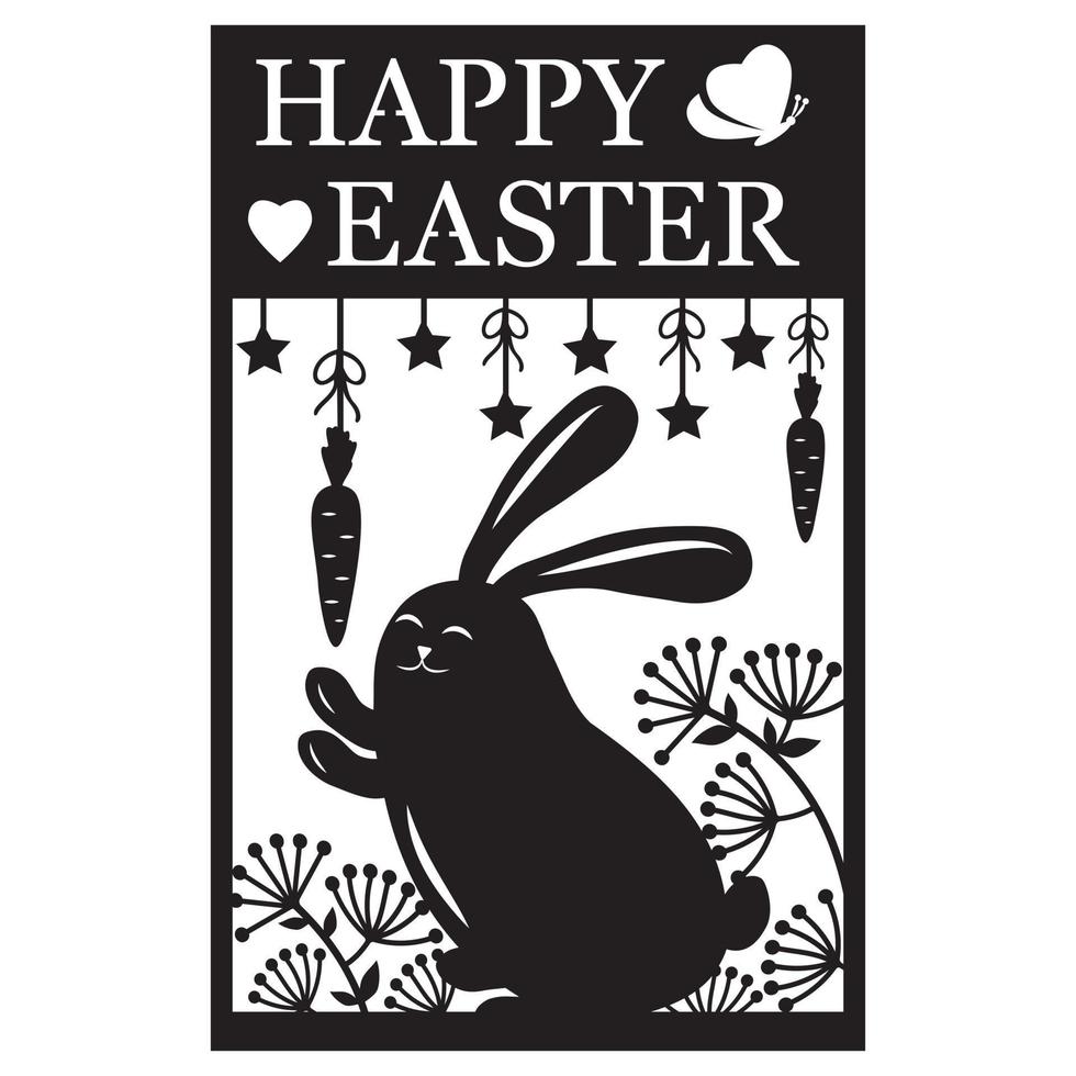 Greeting card template with Easter bunny, papercut style paper cutting, vector illustration
