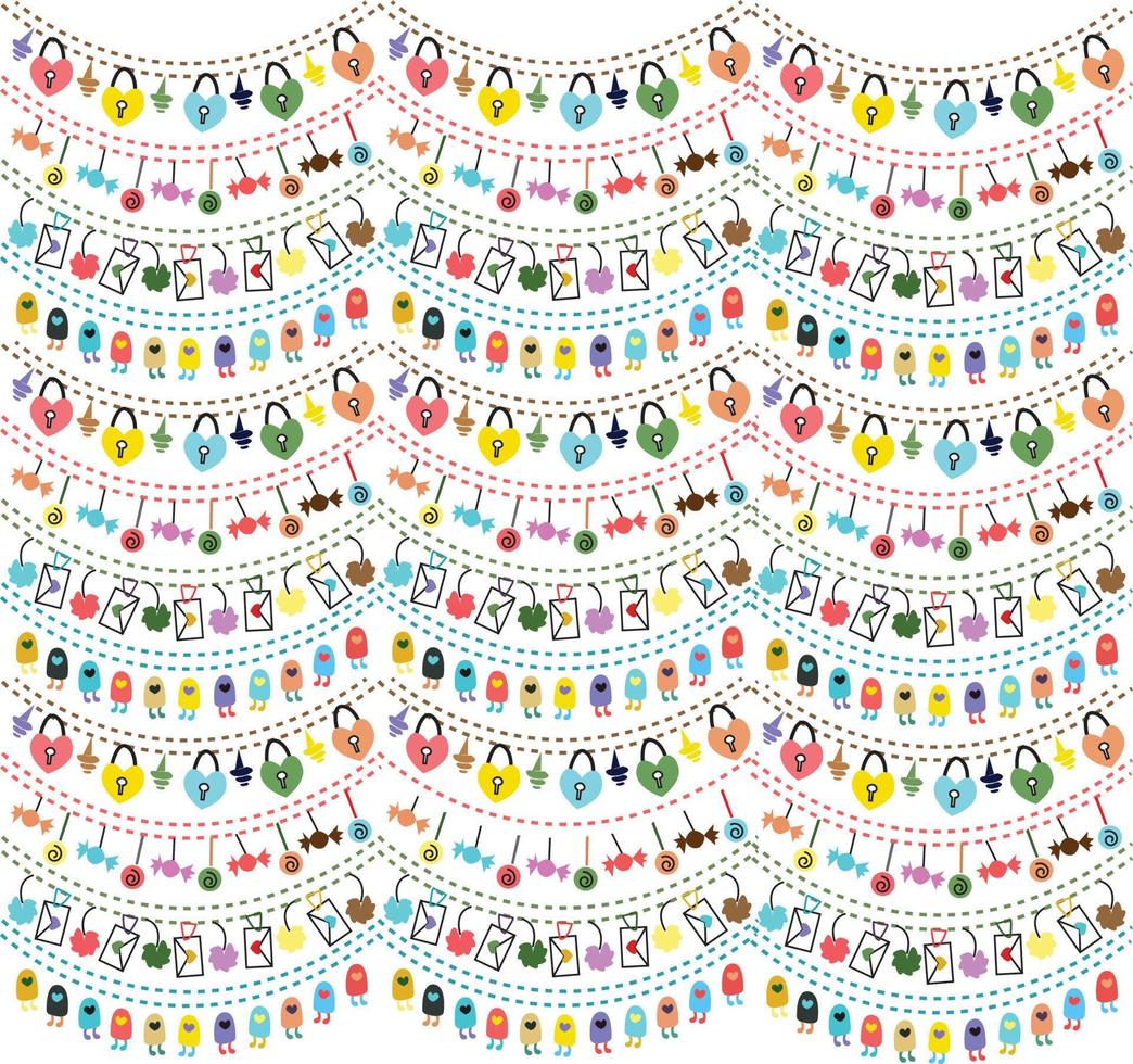 Colorful different doodle heart lock pattern vector