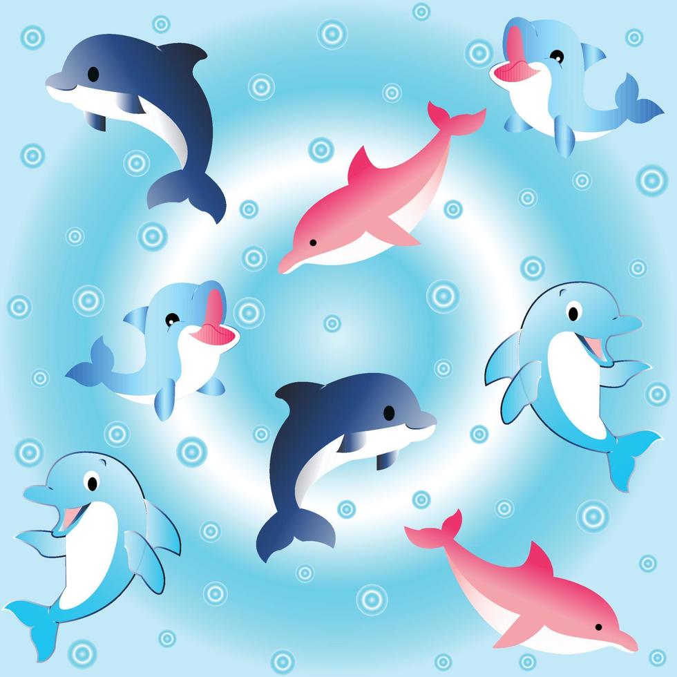 delfines en el mar obra de arte vector