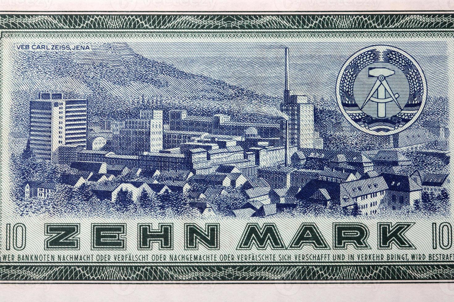 Zeiss Factory in Jena from old East German money photo