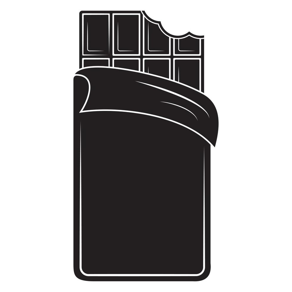 grande bar de mordido chocolate en un paquete, negro plantilla, aislado vector ilustración silueta icono