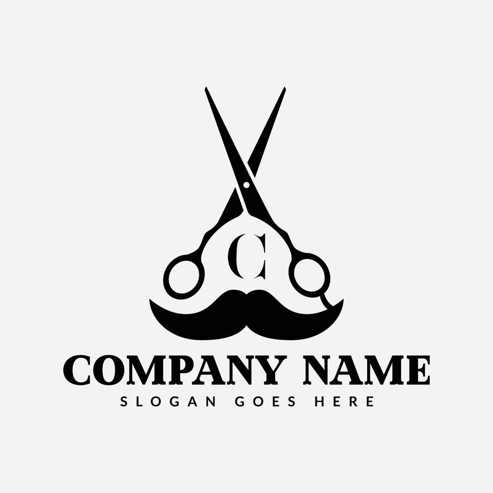 Salon and Hair Cutting Logo on Letter C Sign. Barber Shop Icon with Logotype Concept vector