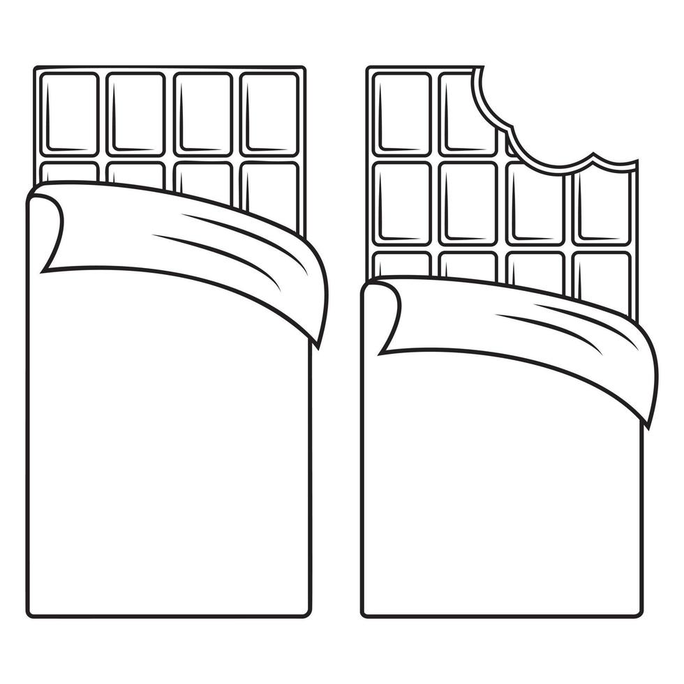 Chocolate bar in wrapper, black outline, vector illustration in doodle style