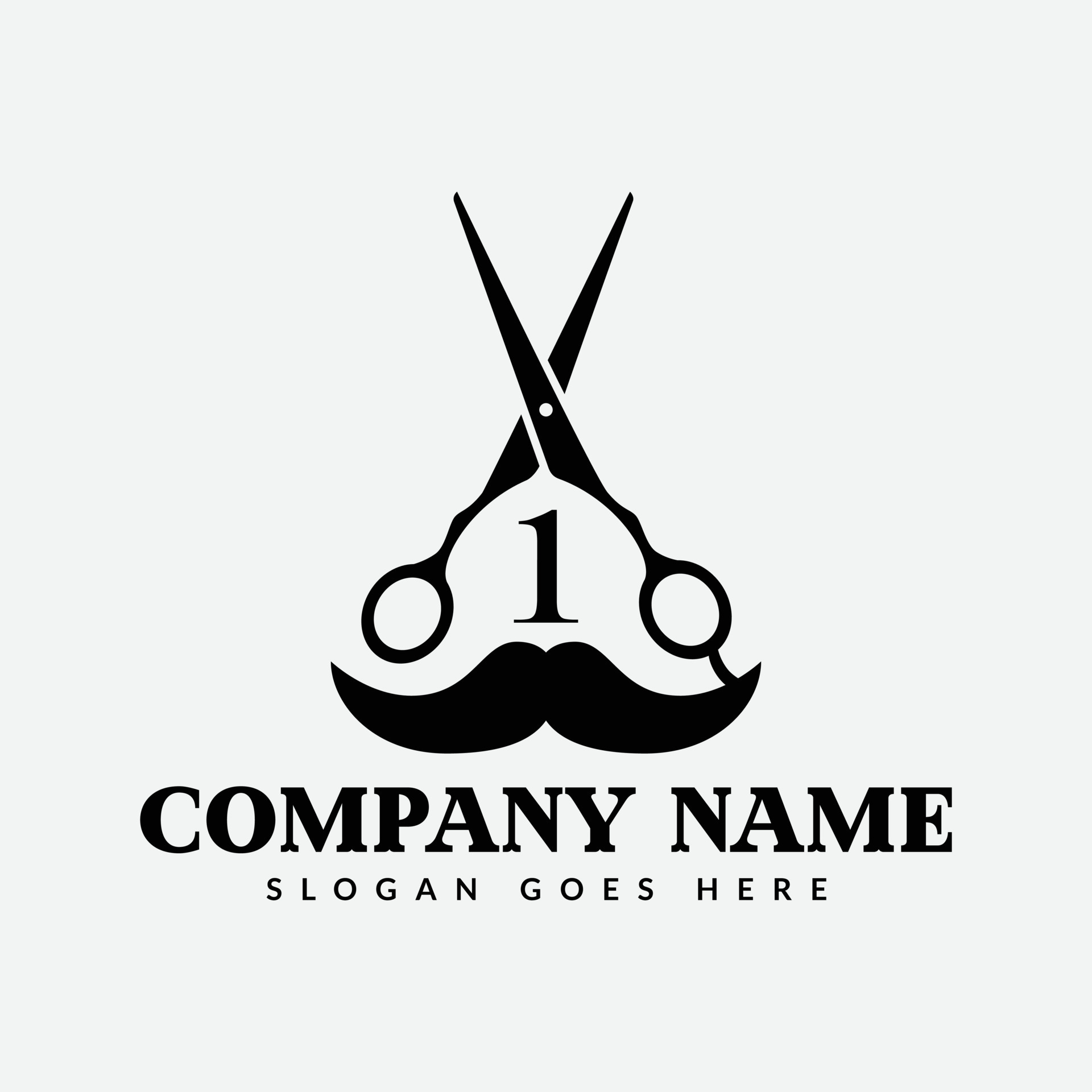 Salon and Hair Cutting Logo on Letter 1 Sign. Barber Shop Icon with