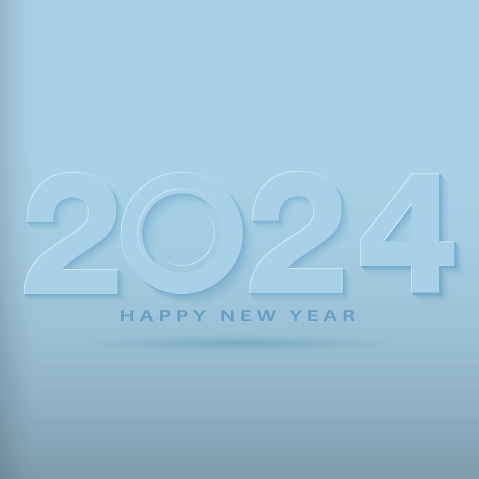 Happy New Year 2024 text design. for Brochure design template, card, banner. Vector illustration. Isolated on light blue background.