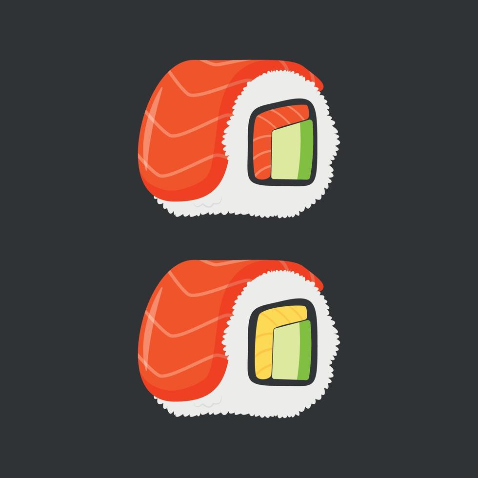 Sushi ilustración diseño con pescado y huevo relleno y envuelto en pescado vector