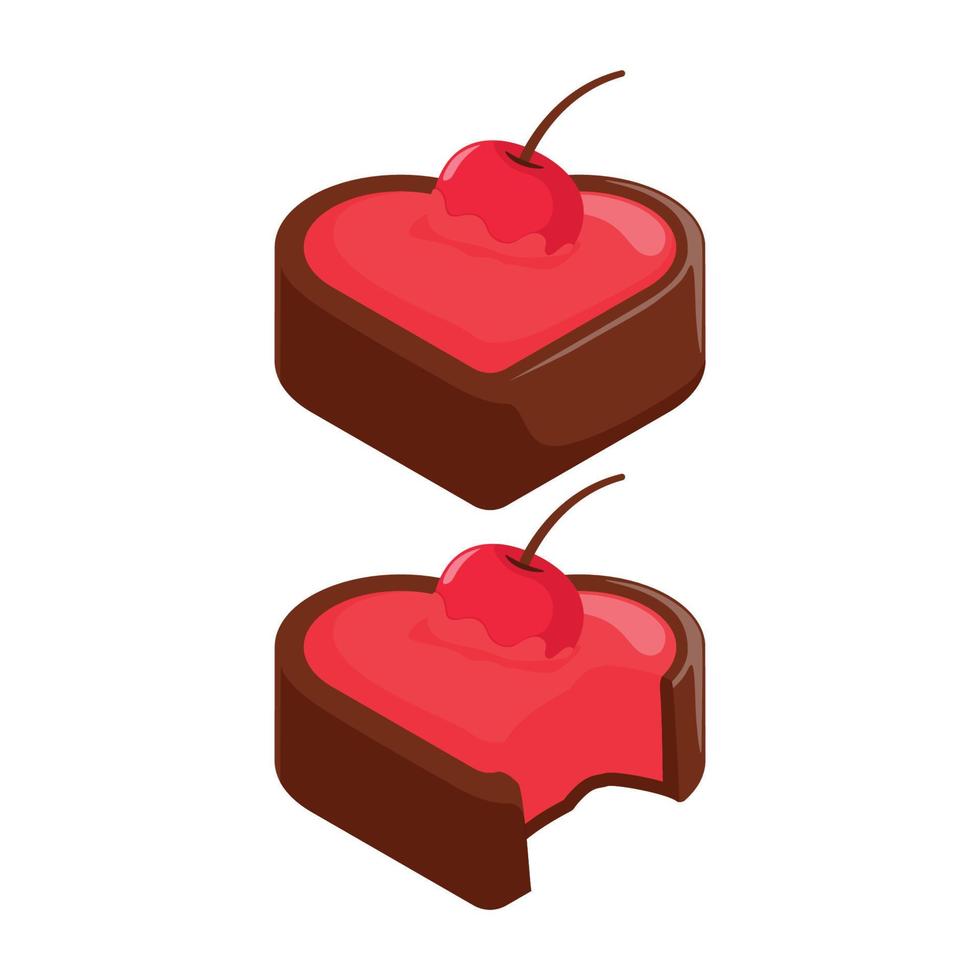 Heart shaped chocolate cake illustration design with strawberry cream filling vector