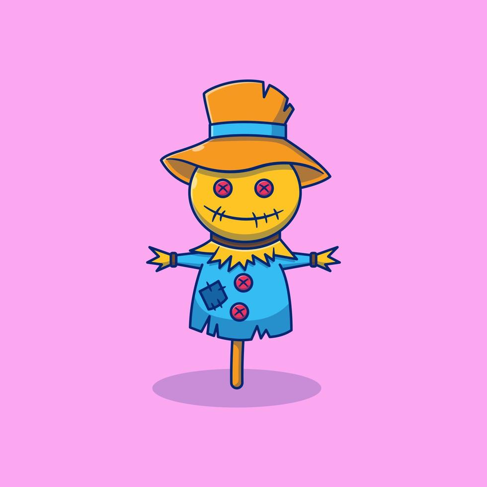 scary scarecrow with witch hat character mascot vector illustration design