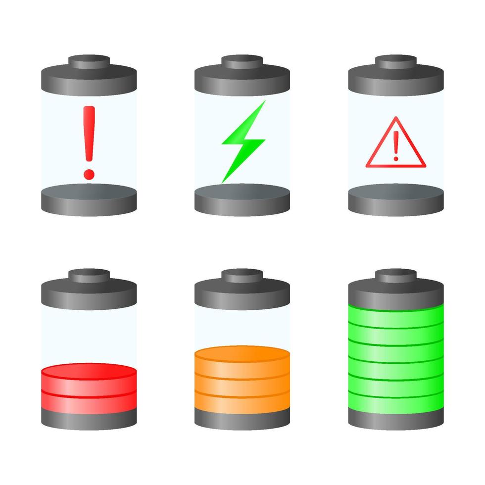 collection of level set battery icon design realistic battery element design vector