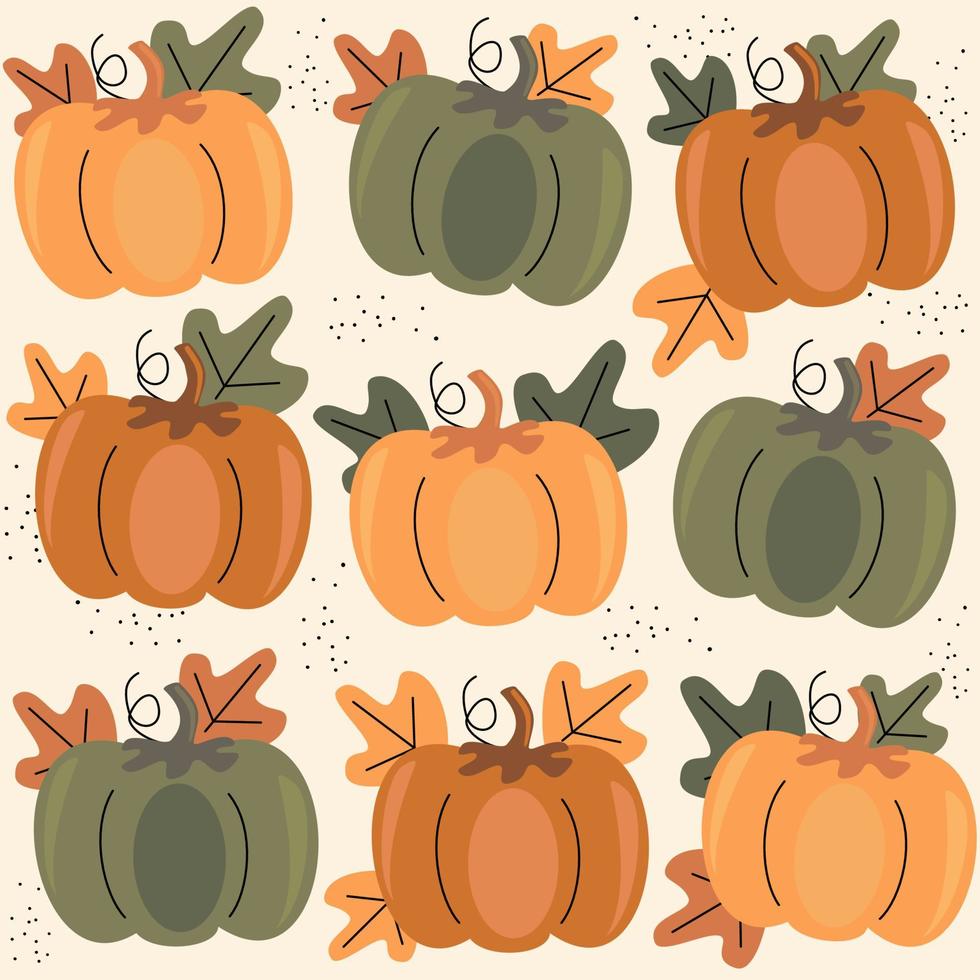 Cute autumn seasonal seamless vector pattern background illustration with pumpkin and leaves