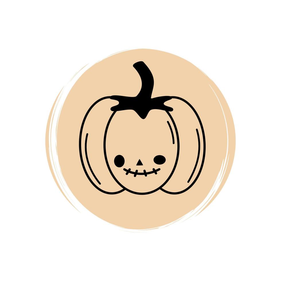 Cute halloween pumpkin icon logo vector illustration on circle with brush texture for social media story highlight