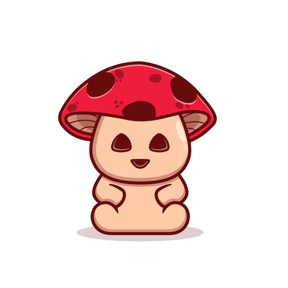 Printcute little character mushroom mascot vector illustration design sitting