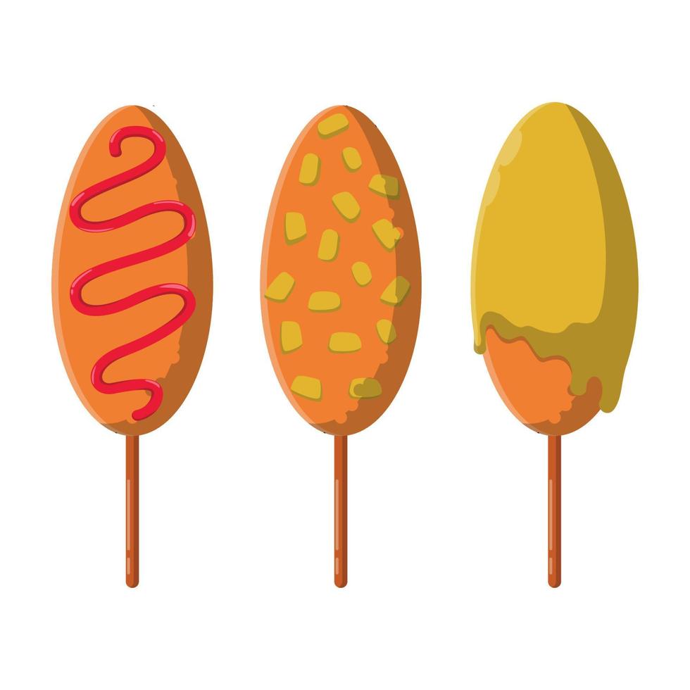 corndog illustration design with various toppings vector