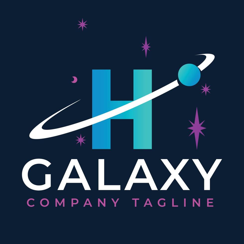Galaxy Template On H Letter. Planet Logo Design Concept vector