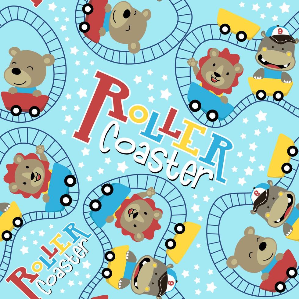 seamless pattern vector of funny animals cartoon on roller coaster