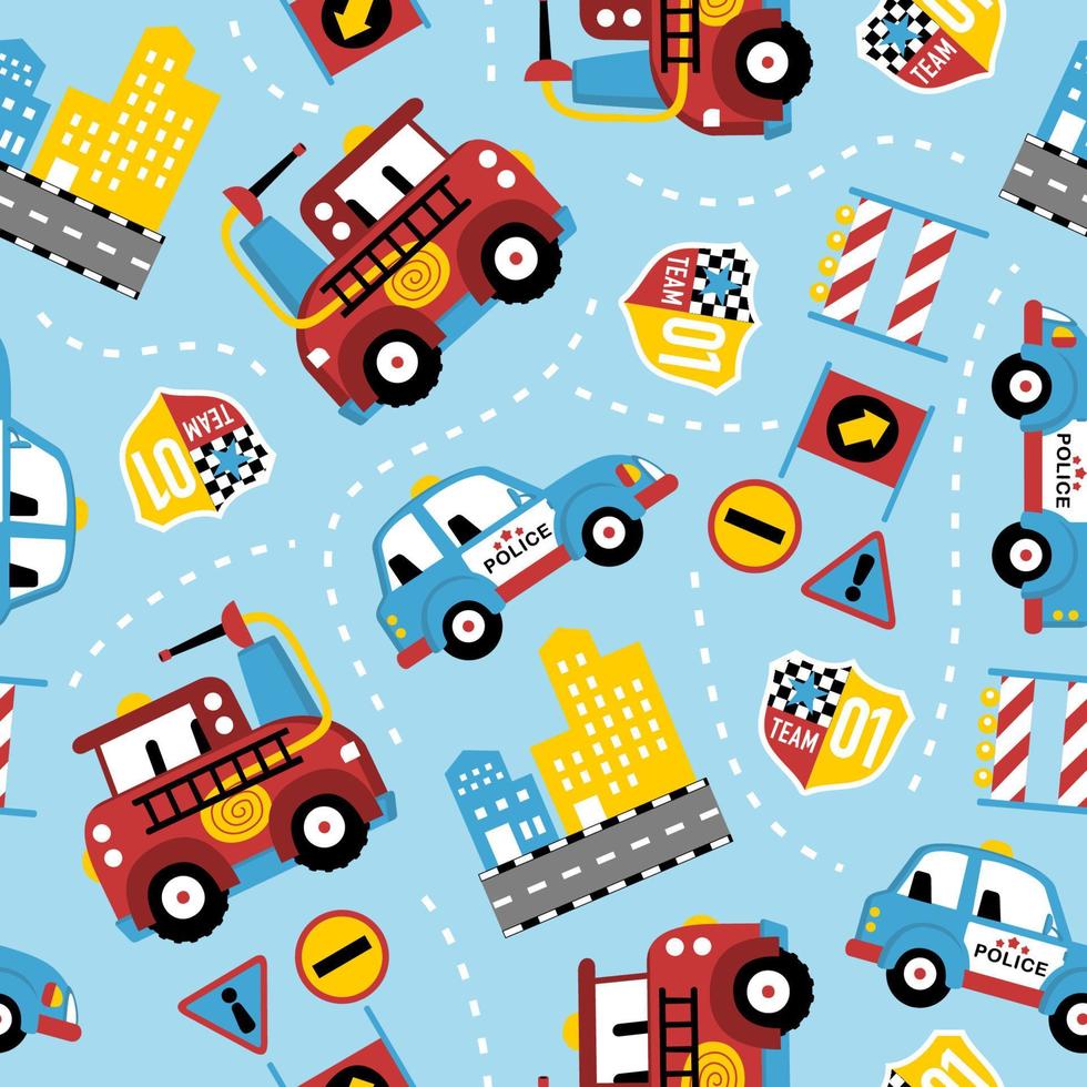seamless pattern vector of rescue vehicles cartoon with city traffic element
