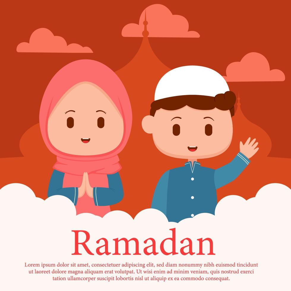 cute muslim character design poster vector