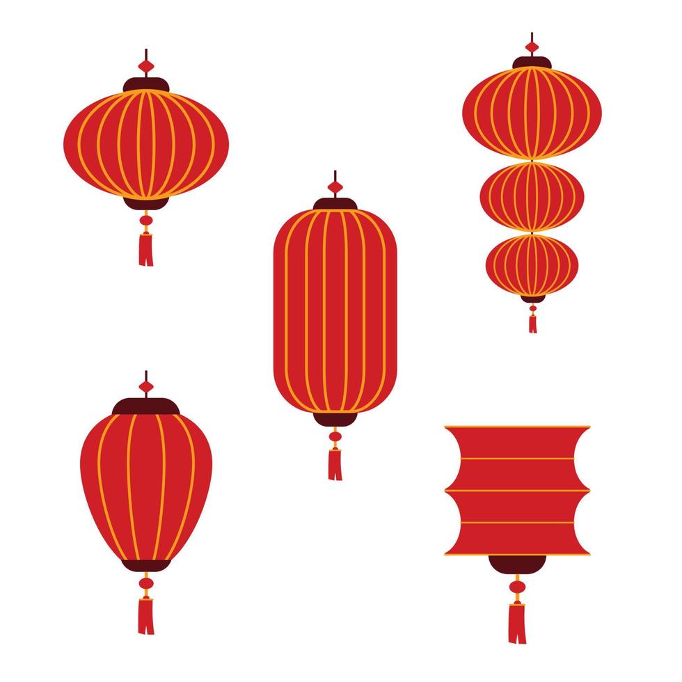 hand drawn chinese lantern set design vector