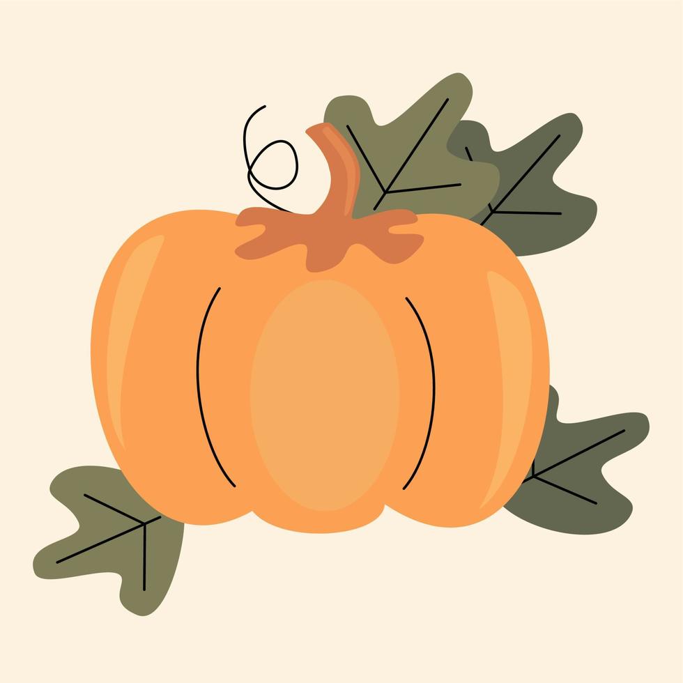 Cute autumn pumpkins and leaves modern flat design vector illustration