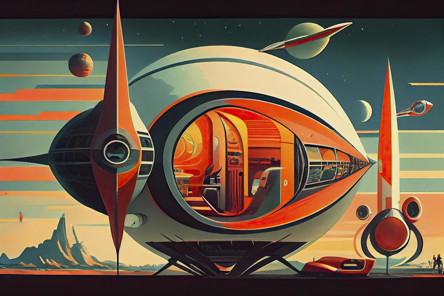 1960s-1970s Retro Style Space Illustrations. Psychedelic Style. photo