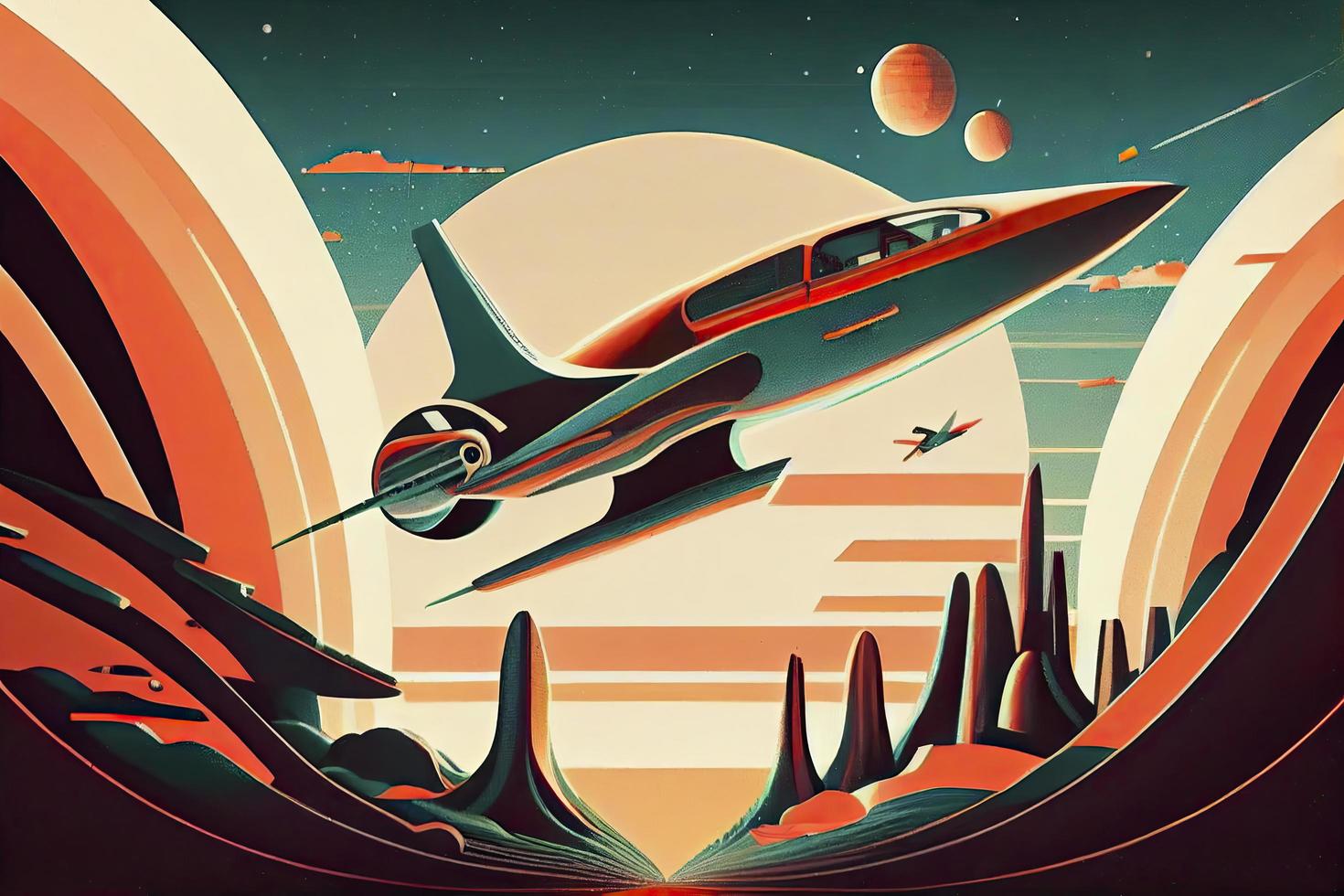 1960s-1970s Retro Style Space Illustrations. Psychedelic Style. photo