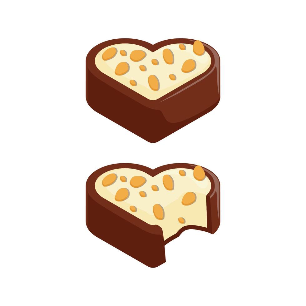 Heart shaped chocolate cake illustration design with vanilla cream filling vector
