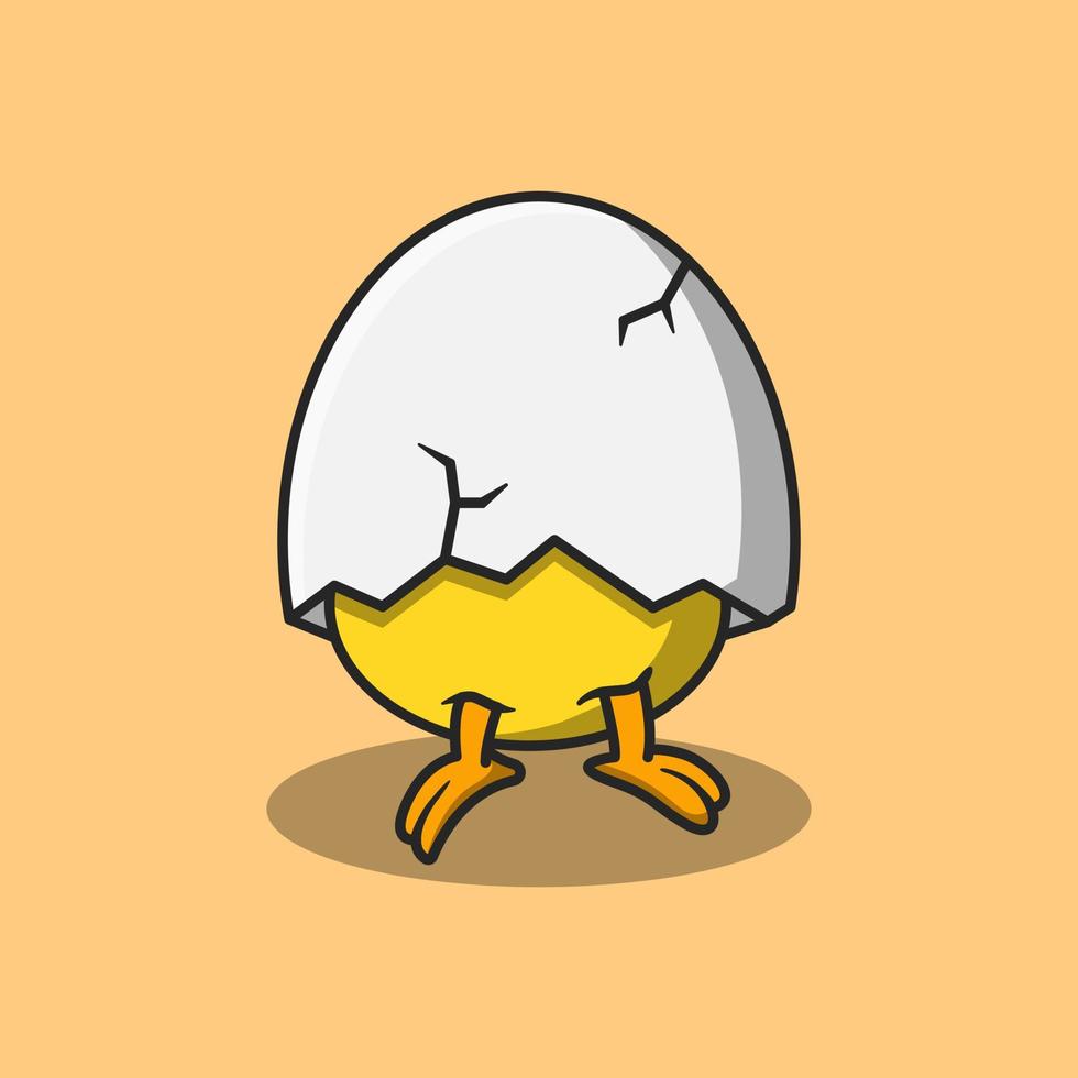 Illustration design of a freshly hatched chick and its head is covered with egg shells. Isolated animal design. Suitable for landing pages, icons, stickers, book covers, banners, assets etc. vector