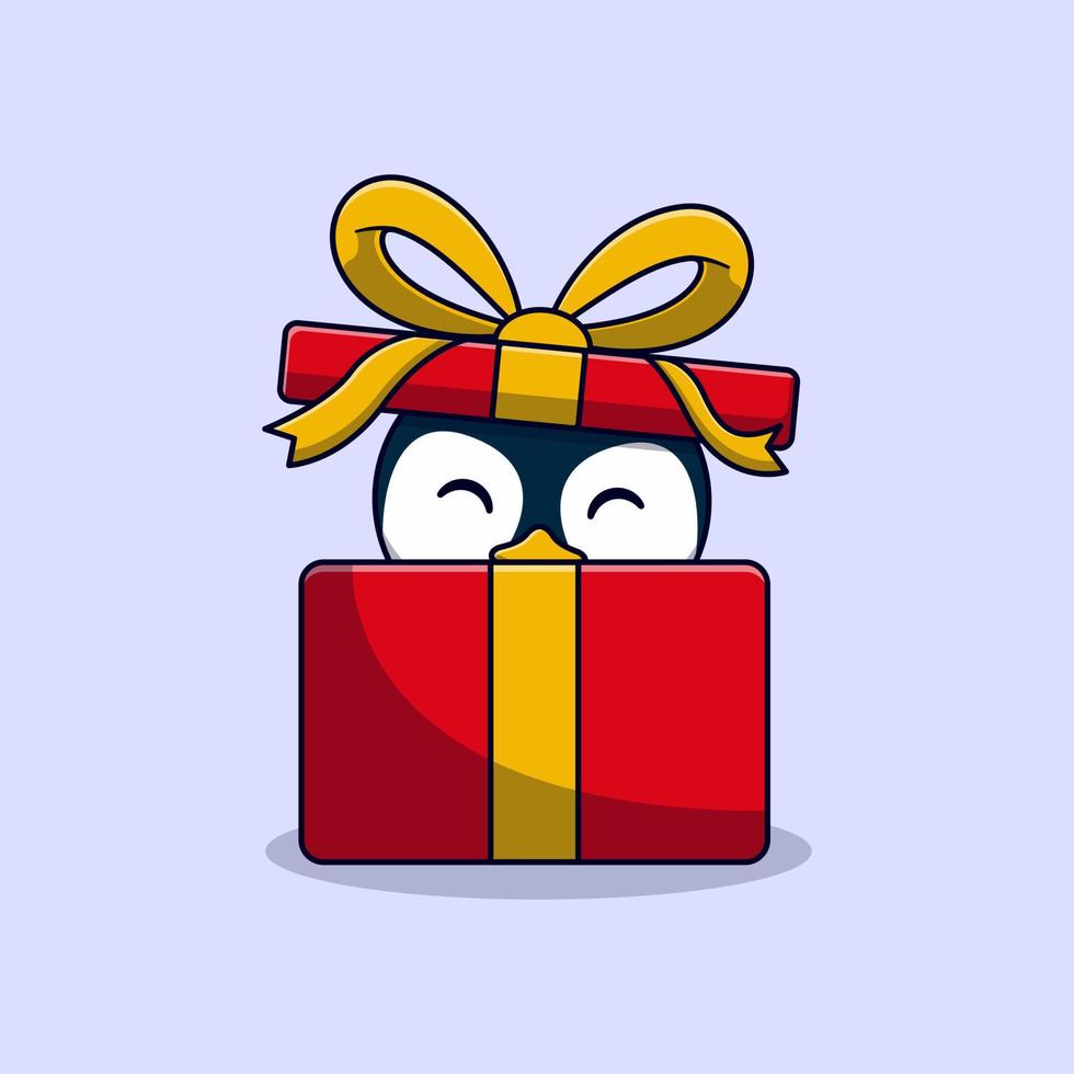 linda pequeño pingüino vector ilustración diseño en un regalo caja
