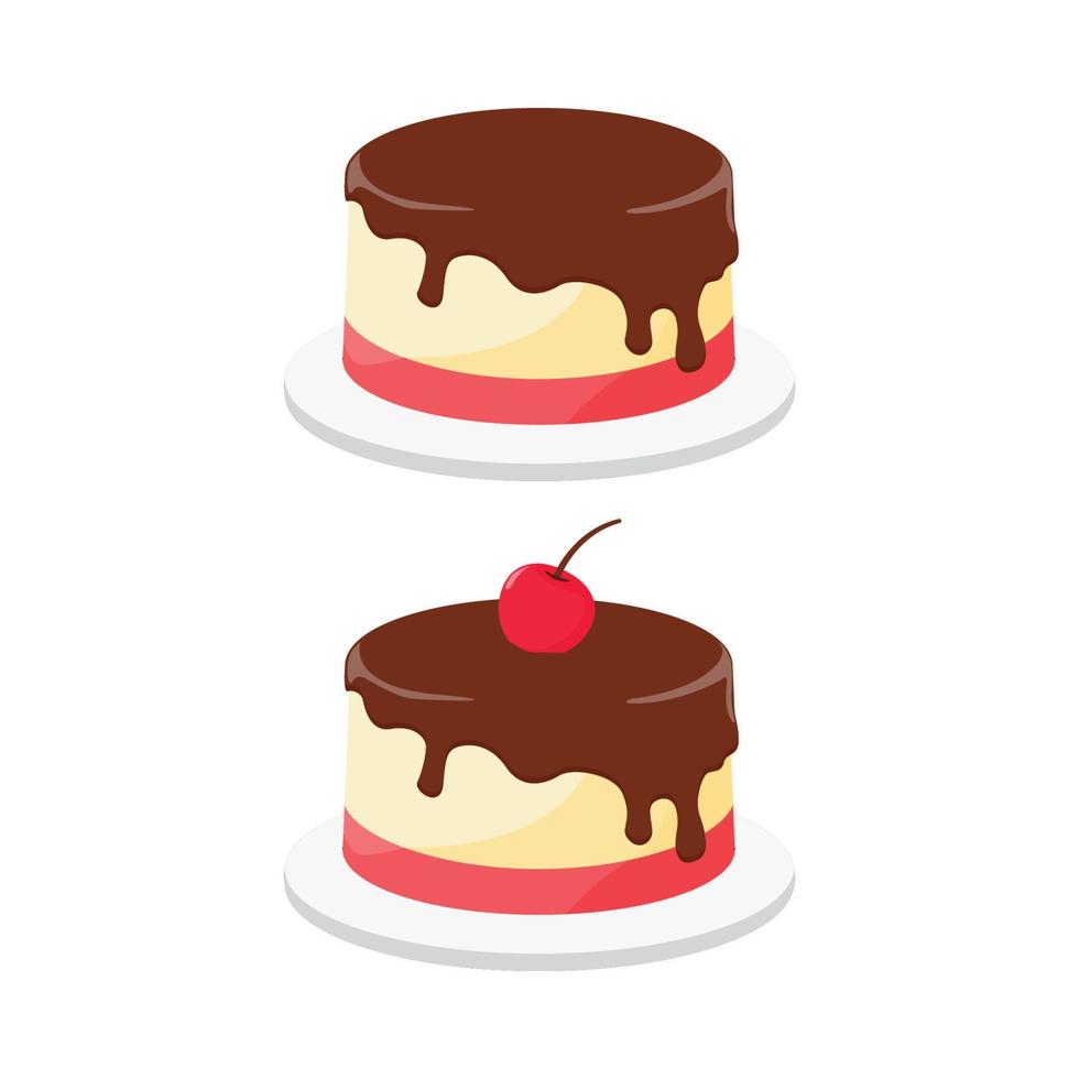 Strawberry and vanilla flavored pudding cake illustration design and chocolate topping vector