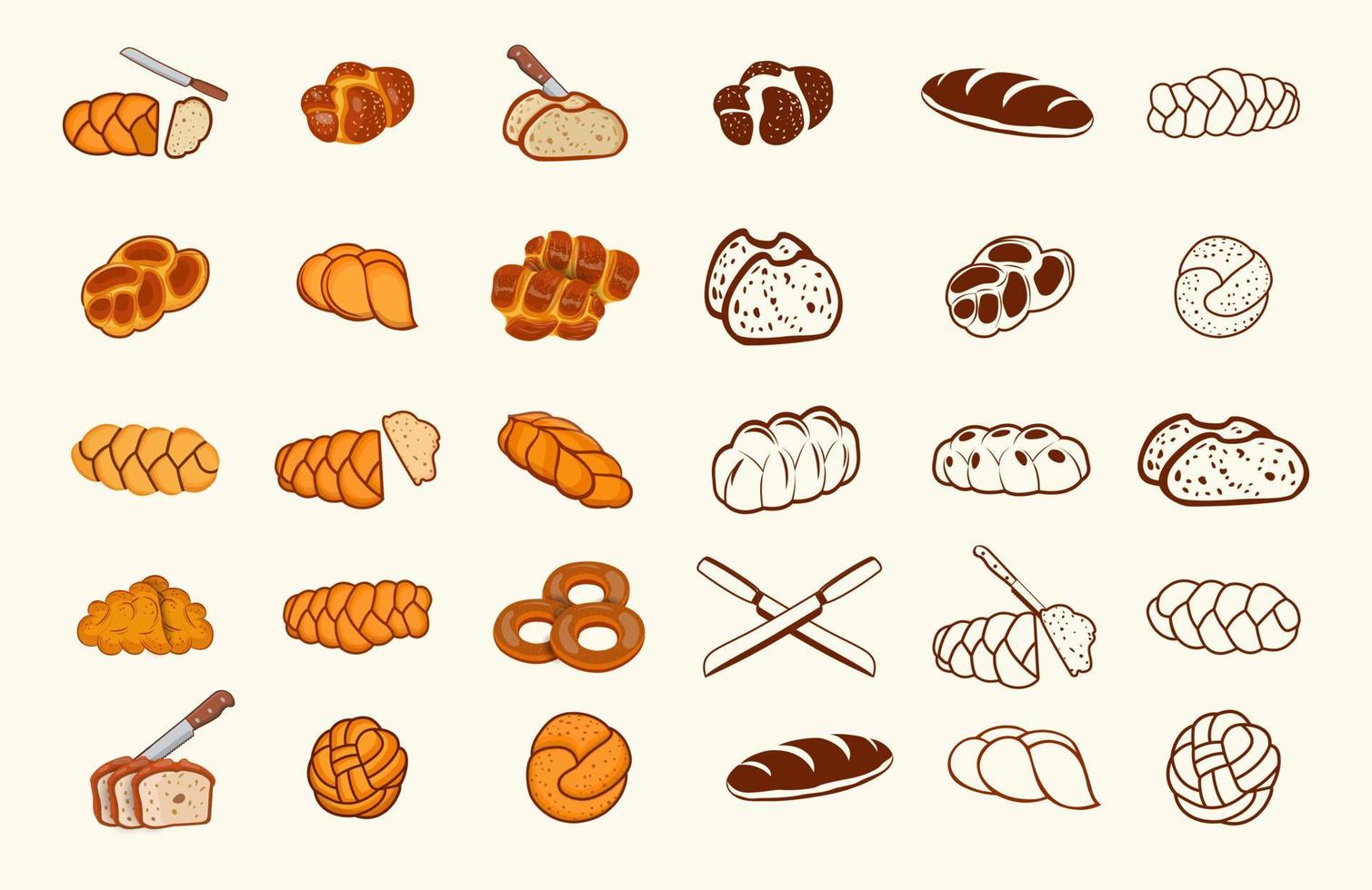 Creative Hi-Quality Challah Braid Food Collections, Sweet Delicious Spice Baguette Bun Sketch Cake Menu Meal Breakfast Free Icon Object Elements, With Premium Vector. vector