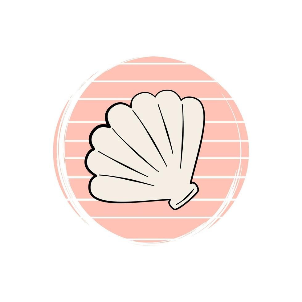 Cute logo or icon vector with seashell on striped background, illustration on circle for social media story and highlights