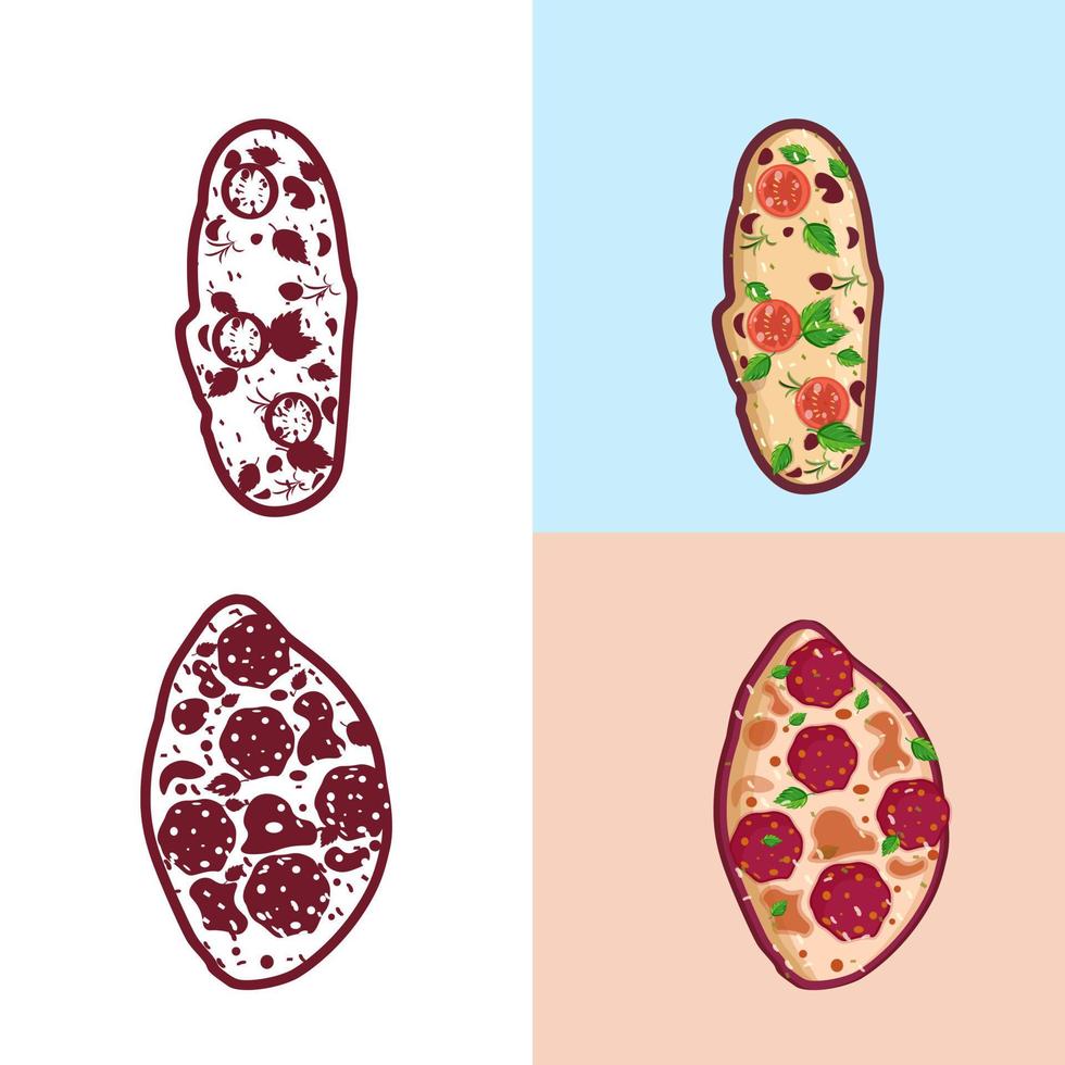 creativo un pan Pizza ilustraciones vector conjunto vegetal delicioso Tomates hoja carne cocina plato aislado dibujar elemento y icono.