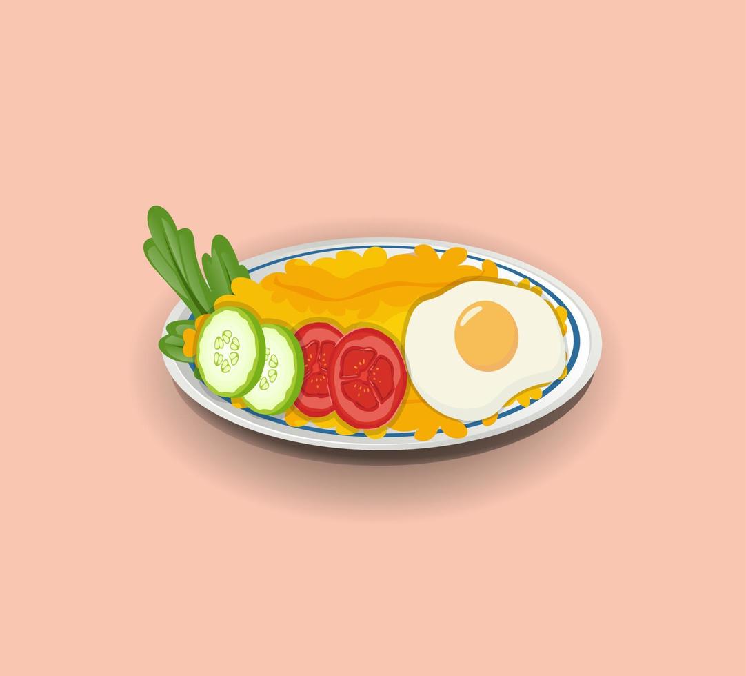 Nasi Goreng Premium Illustrations Vector Design. Hi-Quality Watercolor Steak Freshness Butcher Sausage Healthy Meat Rice Delicious Vegetable Breakfast Elements.