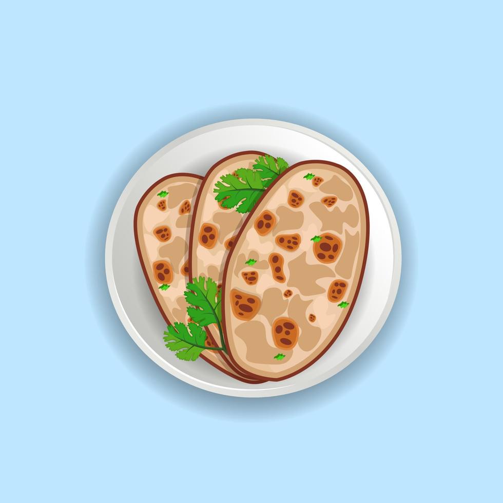 Naan Hand Drawing Illustration Design With Plate. Watercolor Hi Quality Naan Bowl Cuisine Healthy Cuisine Bakery Brushed Chicken Tasty Naan Bread Food Icon Elements Clip Art. vector