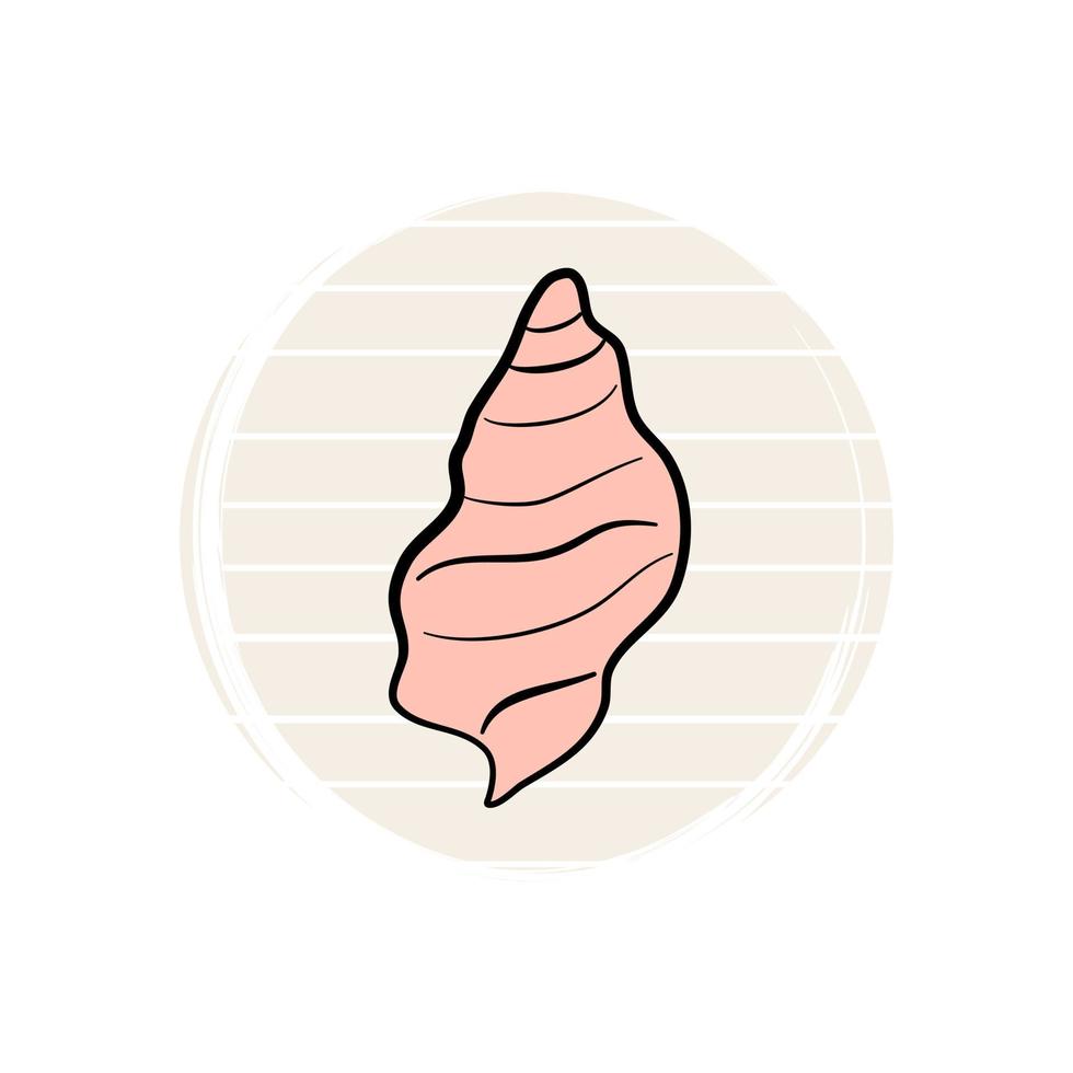 Cute logo or icon vector with seashell on striped background, illustration on circle for social media story and highlights